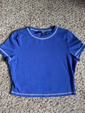 SHEIN Royal Blue Short Sleeve Crew Neck Cropped Baby Tee